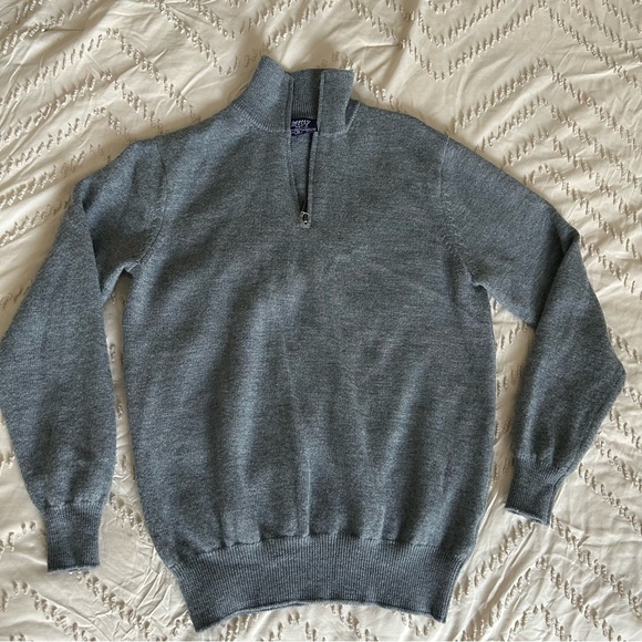 Jeremy Argyle NYC 100% Merino Wool Knitted 1/4 Zip Mock Neck Gray Sweater Slim M - Picture 1 of 5